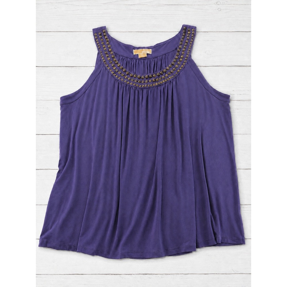 Michael Kors Studded Neck Tank Top Purple Sleeveless Blouse Boho Chic Size 3X